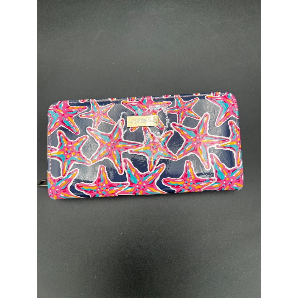 Simply Southern Starfish Zip Around Wallet Navy Pink Coastal Preppy 8 Inch
